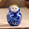 Матрёшка дерево «Гжель», синее платье, 10 кукольная, 13 см, ручная роспись