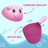 Ковш пластиковый для купания и мытья головы, детский банный ковшик «Котенок», 600 мл., с леечкой, розовый