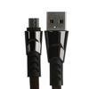 Кабель MicroUSB - USB, 2.4 А, оплётка ткань, плоский, 1 метр, чёрный