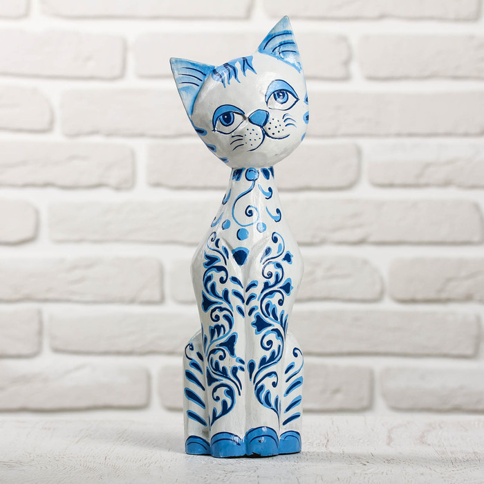 Сувенир «Кошка с синей росписью», 9×4.5×30 см, дерево
