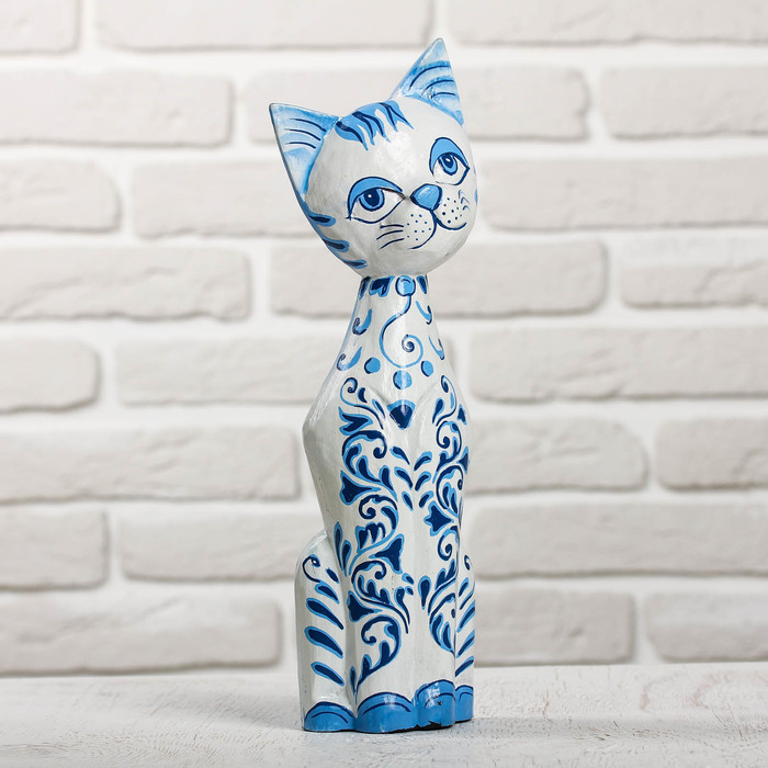Сувенир «Кошка с синей росписью», 9×4.5×30 см, дерево