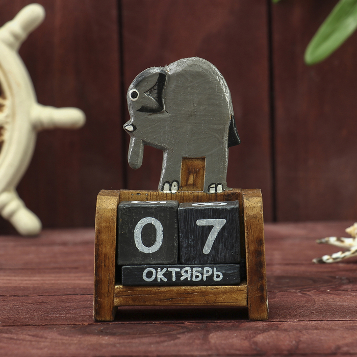 Вечный календарь «Слоник», 7×4×10 см, дерево, МИКС