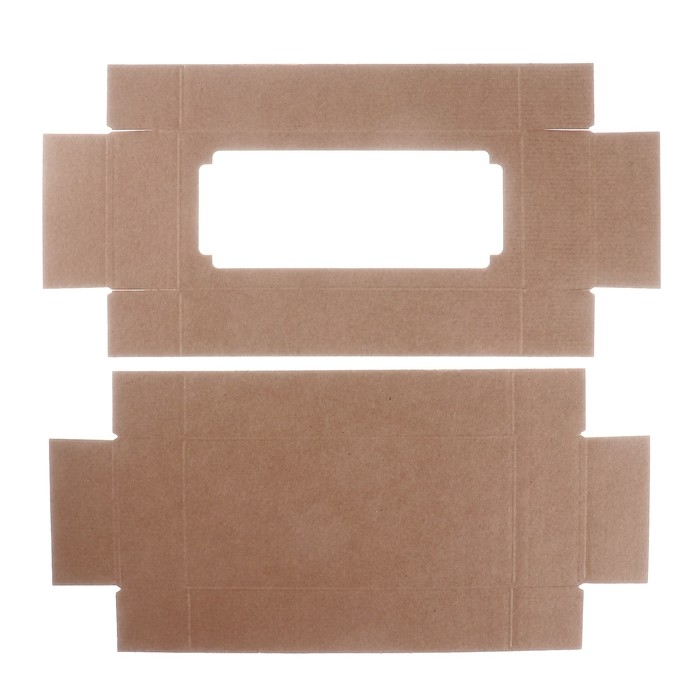 Коробка сборная без печати крышка-дно бурая с окном 24×11×4.5 см