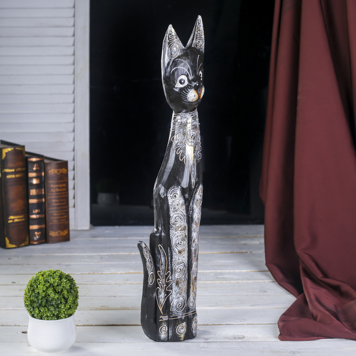 Сувенир «Кошка с золотистыми завитушками», 5×14×60 см, дерево