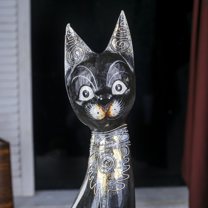 Сувенир «Кошка с золотистыми завитушками», 5×14×60 см, дерево
