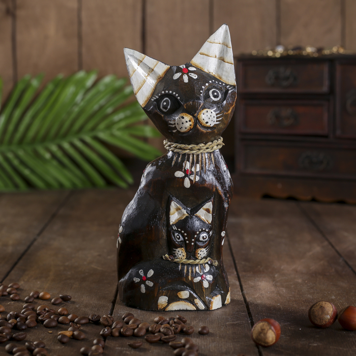 Сувенир «Кошка с котенком», 4.5×8×20 см, дерево