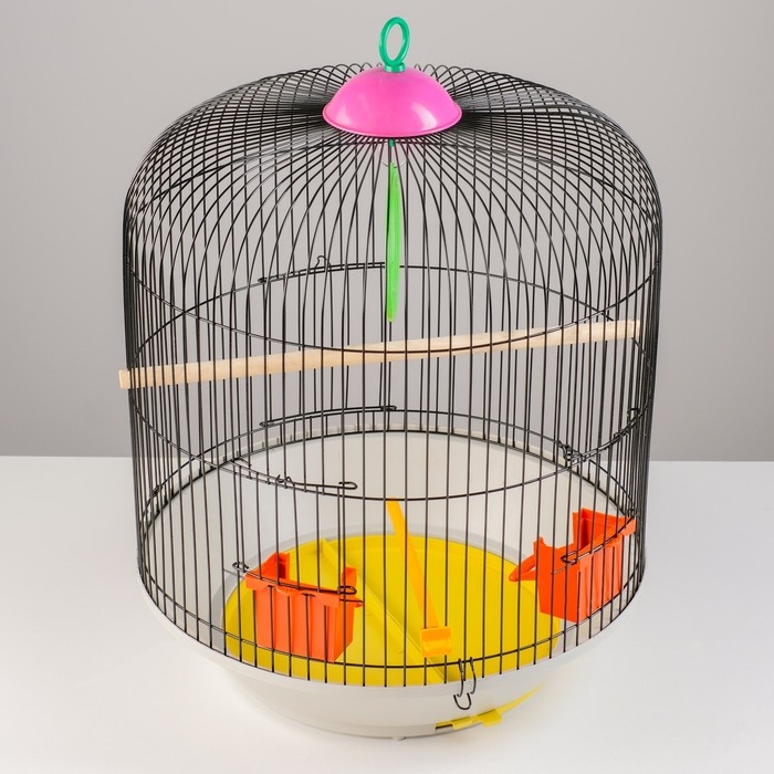 Клетка для птиц круглая, двухъярусная сварная, большой поддон, 39 x 44 см, микс цветов