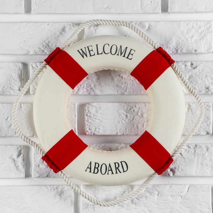 Декор настенный, панно спасательный круг с бечевкой Welcome aboard, 4×26×26 см, МИКС