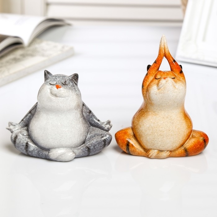 Фигурка полистоун лак «Котик-йог», 10×7.5×9 см, МИКС