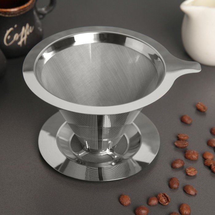 Воронка-дриппер для заваривания кофе V60, 12×8 см, 304 нержавеющая сталь