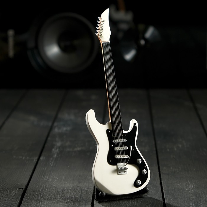 Гитара сувенирная Ibanez, на подставке, 24×8×2 см, бело-чёрная