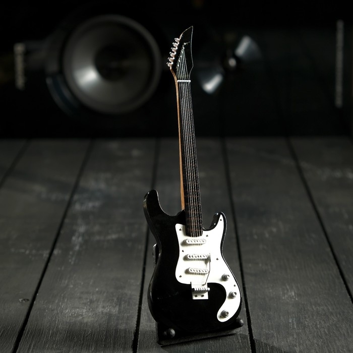 Гитара сувенирная Ibanez, на подставке, 24×8×2 см, чёрно-белая