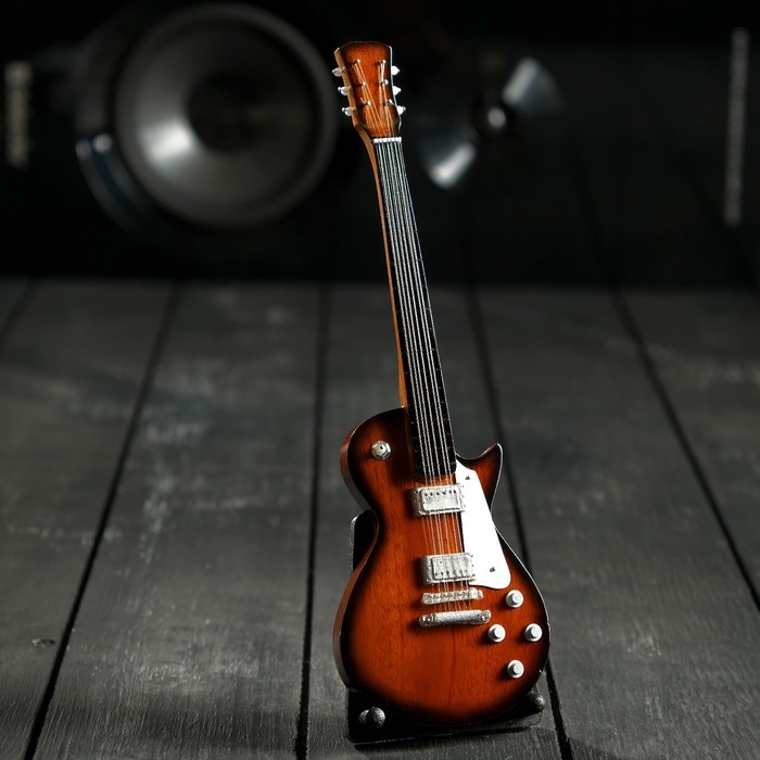 Гитара сувенирная Les Paul, на подставке, 24×8×2 см, коричнево-белая