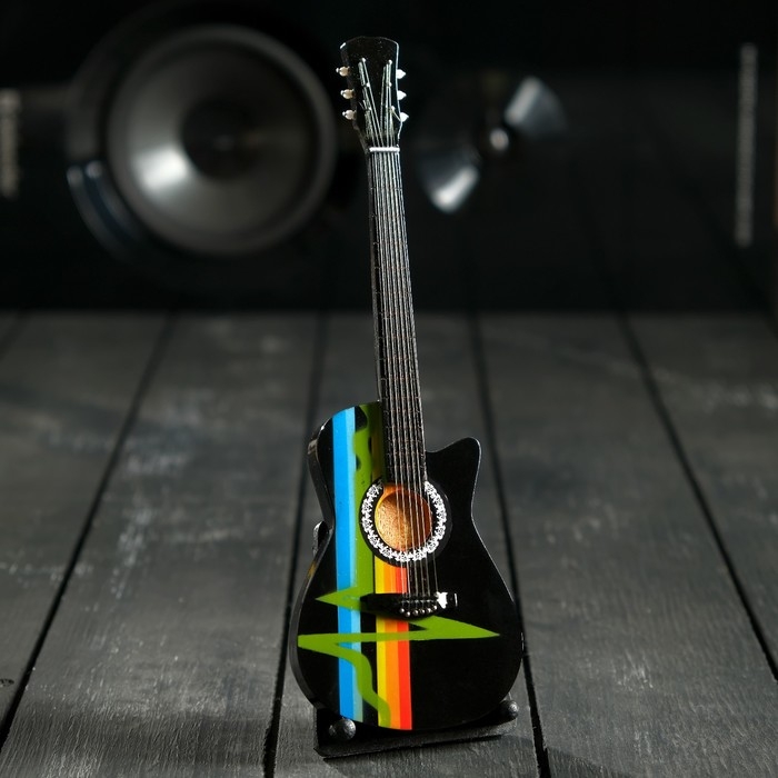 Гитара сувенирная Gibson Acustic, на подставке, 24×8×2 см, чёрная