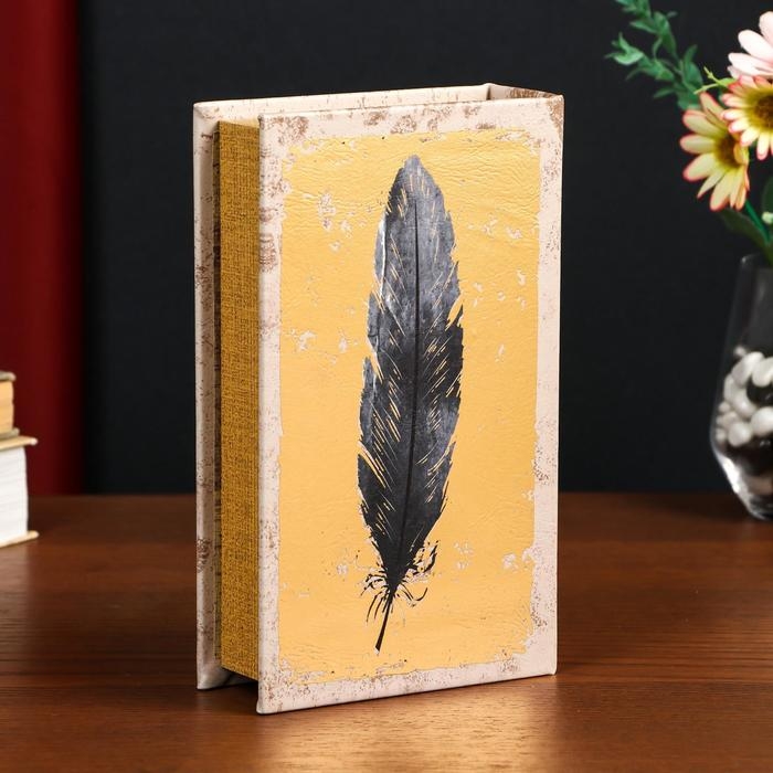 Шкатулка книга-сейф «Перо на золоте», дерево, искусственная кожа, 21×13×5 см