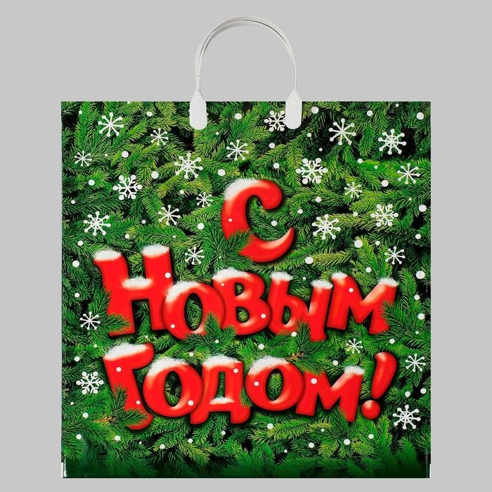 Пакет подарочный новогодний «Поздравление», полиэтиленовый с пластиковой ручкой, 40×44 см
