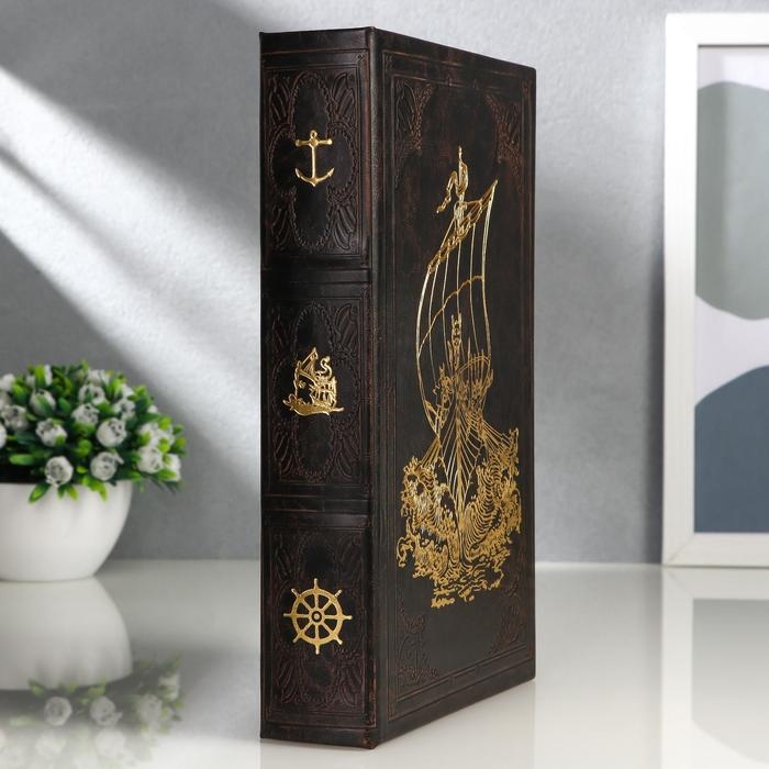 Шкатулка книга-сейф «Корабль викингов», дерево и искусственная кожа, с замком, 26×17×5 см