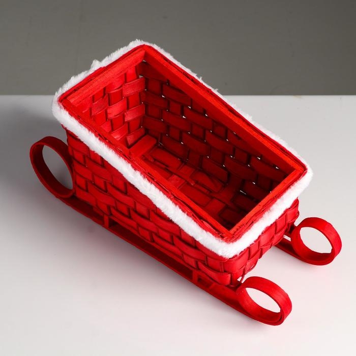 Кашпо «Сани», красное, 23×13.5×10.5/16.5 см, шпон