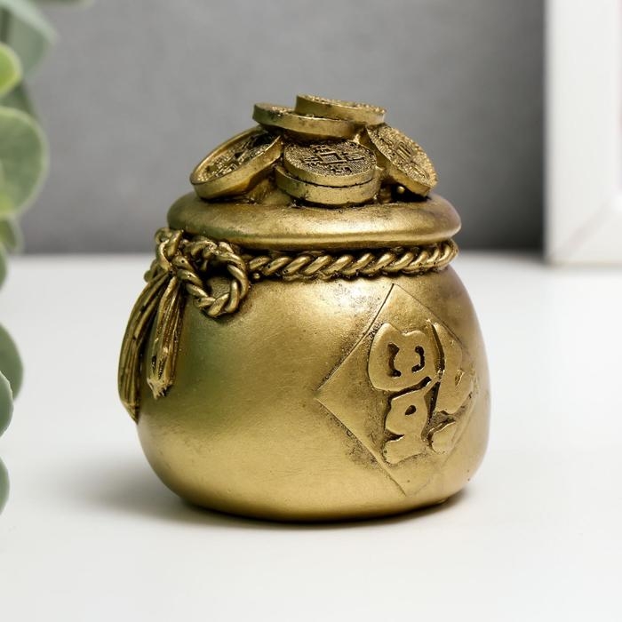Нэцкэ фигурка «Мешочек с монетами», полистоун, под бронзу, 6.5×5.5×5.5 см