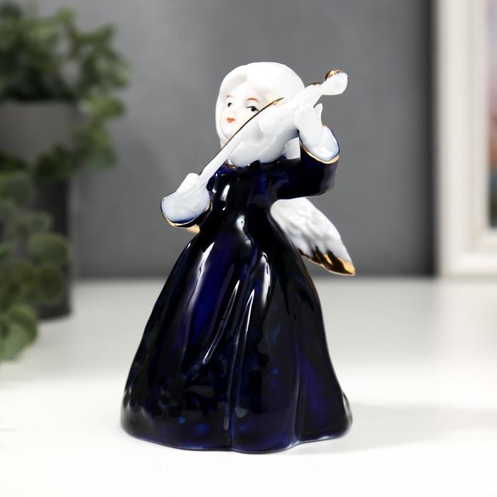 Фигурка керамика под фарфор «Ангелочек со скрипкой», кобальт, 12.5×10×8 см