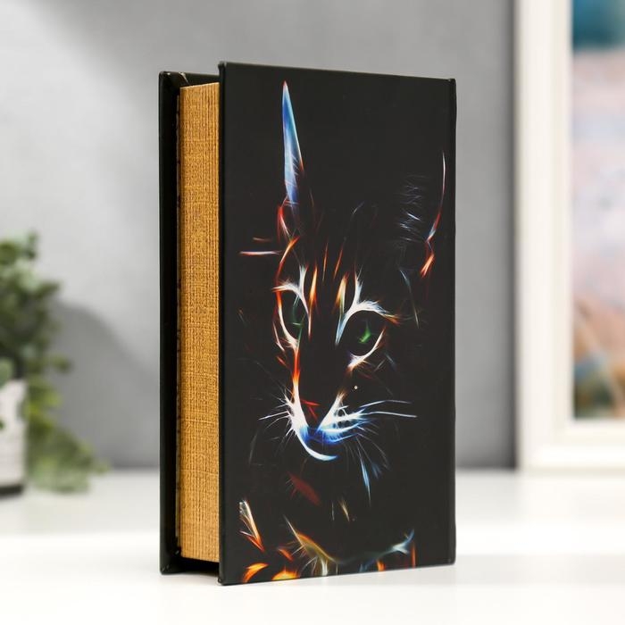 Шкатулка книга-сейф «Кошка в лучах лазера», с замком, дерево, искусственная кожа, 21×13×5 см
