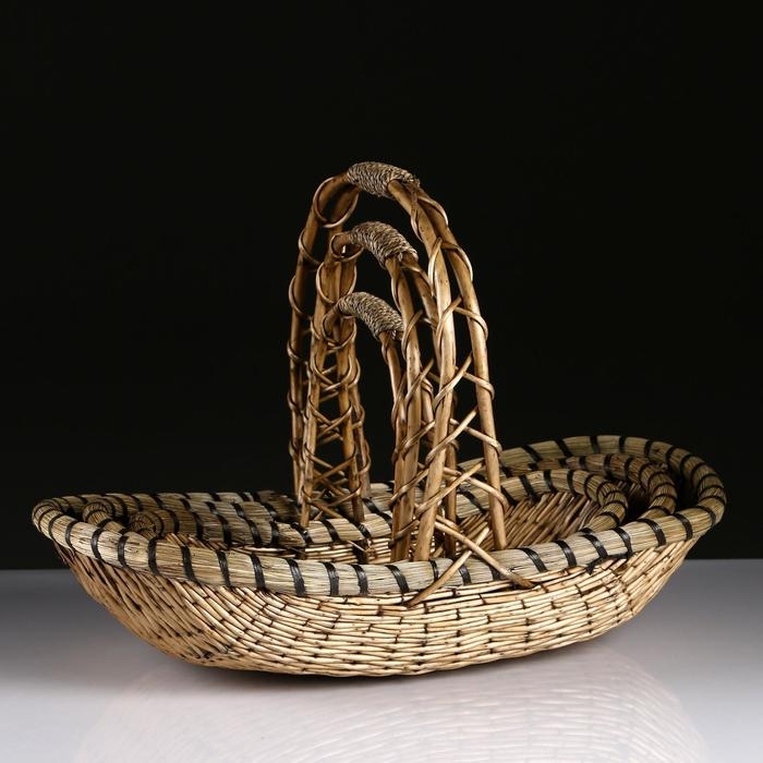 Набор корзин плетёных, 3 шт. L: 56×32×14×38 см, M: 49×26×12×31 см, S:42×20×10×25 см