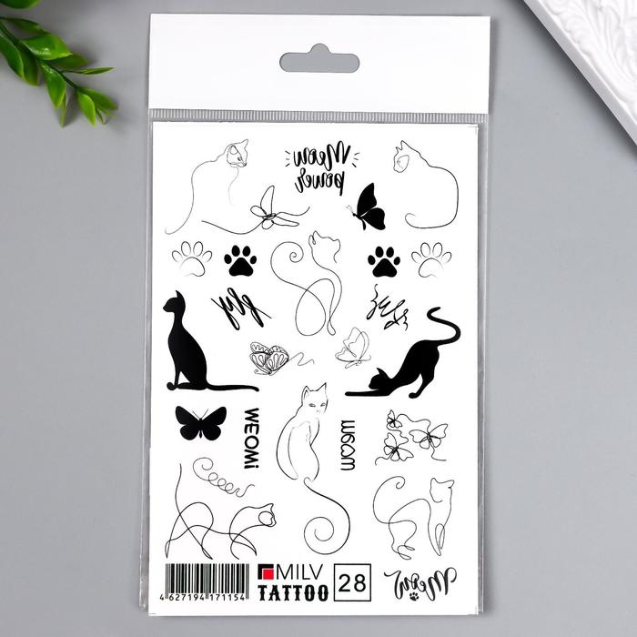 Переводные тату на тело чёрные «Котики», 10×15 см
