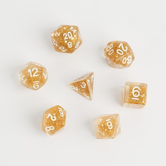 Кости игральные, дайсы для D&D (Dungeons and Dragons, ДнД), «Янтарь», 7 шт.
