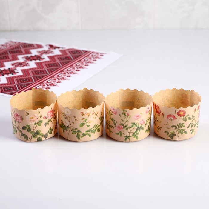 Форма для кулича бумажная «Розы», 6×4.5 см, МИКС