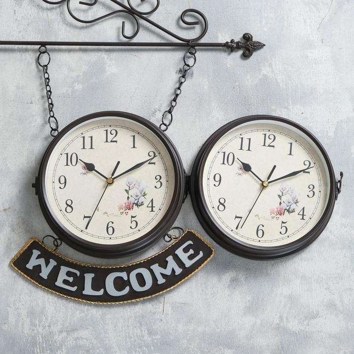 Часы настенные двусторонние, на подвесе WELCOME, плавный ход, циферблат d-20 см, 55×36 см