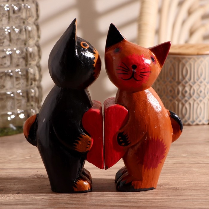 Сувенирный набор «Влюблённая парочка кошек», 16×5×16.5 см, дерево