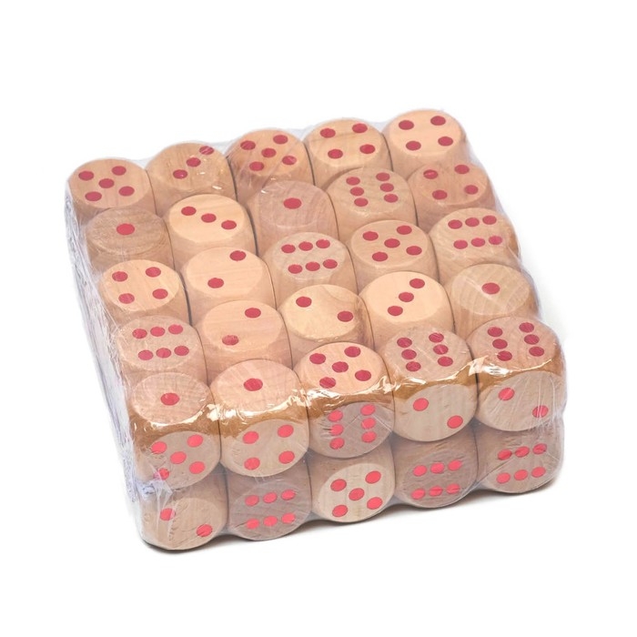 Кости игральные кубики, 3×3 см, фасовка 50 шт., деревянные