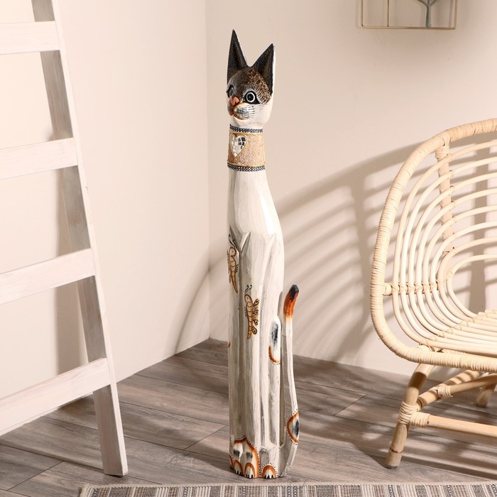 Сувенир «Кошка с золотыми бабочками и зеркальным сердцем», 100×16×7 см, дерево