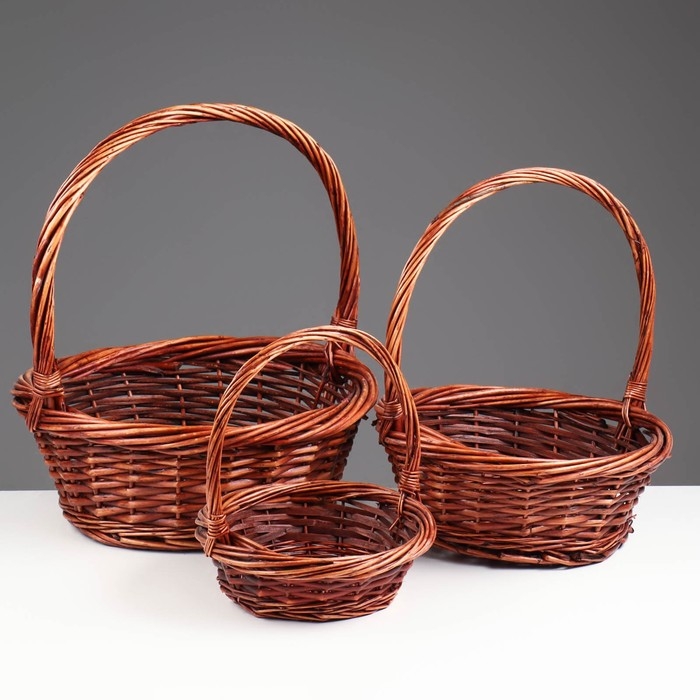 Набор корзин плетёных, 3 шт., 36×14/39 см, 30×12/34 см, 23×8/25 см, ива коричневая