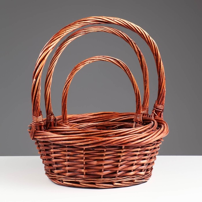 Набор корзин плетёных, 3 шт., 36×14/39 см, 30×12/34 см, 23×8/25 см, ива коричневая