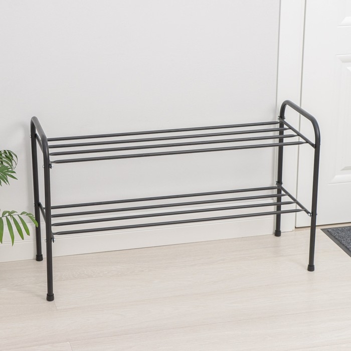 Подставка для обуви, 2 яруса, 82,5×32×48,5 см, чёрная