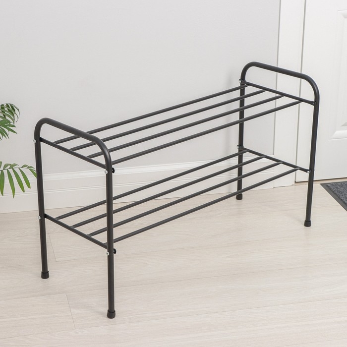 Подставка для обуви, 2 яруса, 82,5×32×48,5 см, чёрная