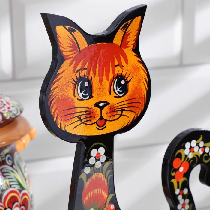 Подставка для ложек «Котик», для столовых приборов, дерево, хохлома