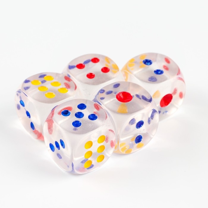 Кости игральные кубики 2.5×2.5 см, прозрачные, набор 5 шт.