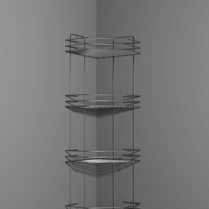 Полка для ванной угловая 4-х ярусная, 20,5×20,5×72 см, хром