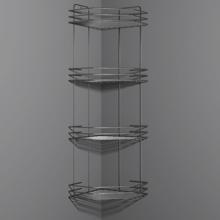 Полка для ванной угловая 4-х ярусная, 20,5×20,5×72 см, хром