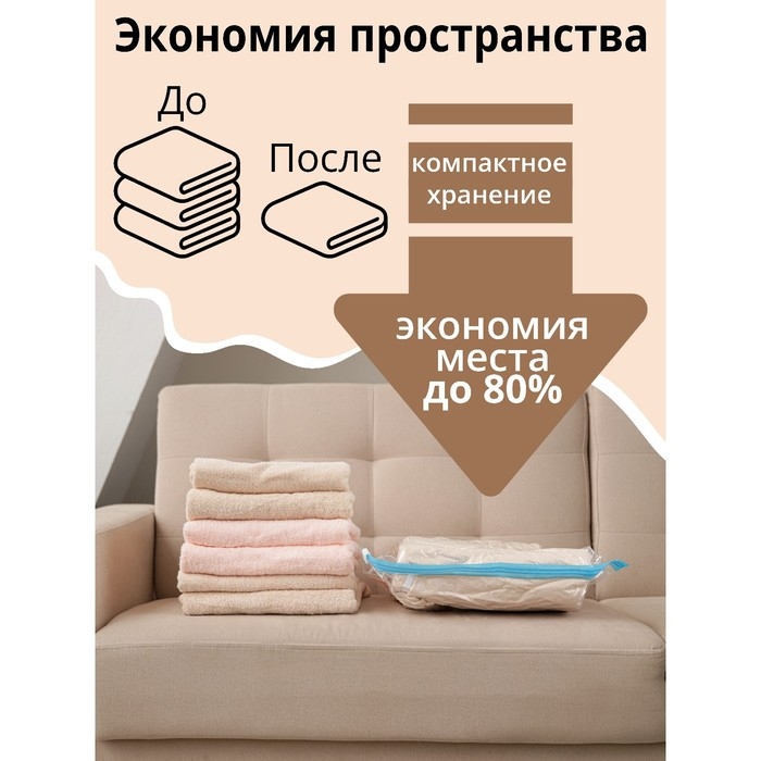 Вакуумный пакет скручивающийся дорожный 50×70 см, МИКС
