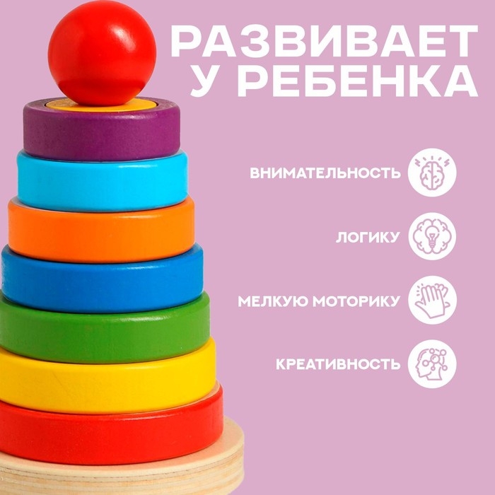 Детская развивающая пирамидка «Разные фигуры» 9.5×9.5×15.5 см