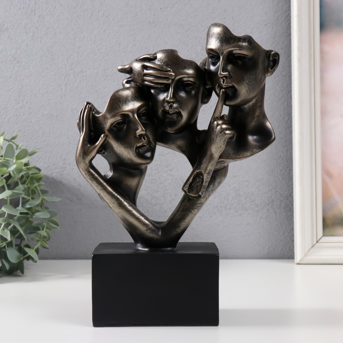 Фигурка полистоун «Бюсты: не вижу, не слышу, не скажу», бронза, 26×18×7.5 см