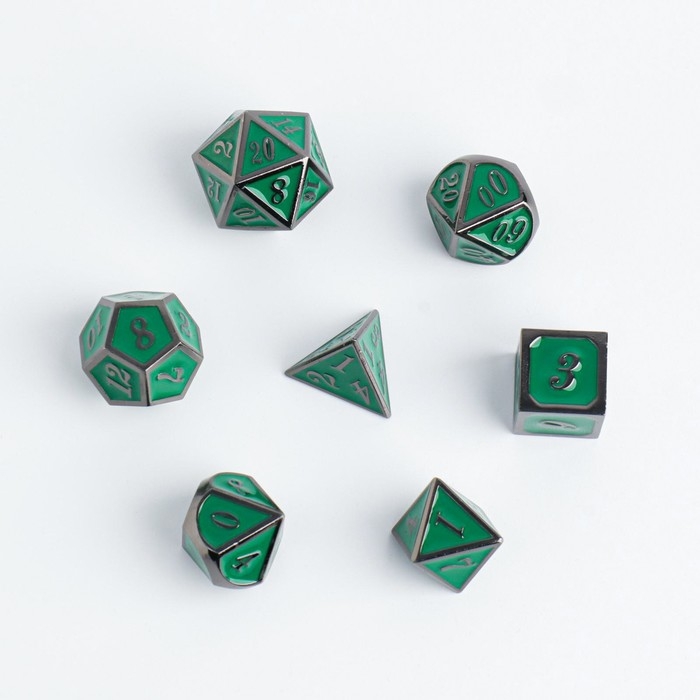 Кости игральные, дайсы для D&D (Dungeons and Dragons, ДнД), «Изумруд», 7 шт.
