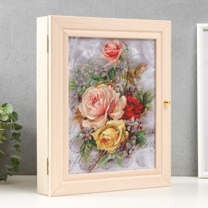 Ключница настенная «Розы», панно декоративное, молочный дуб, 26×31 см, МИКС