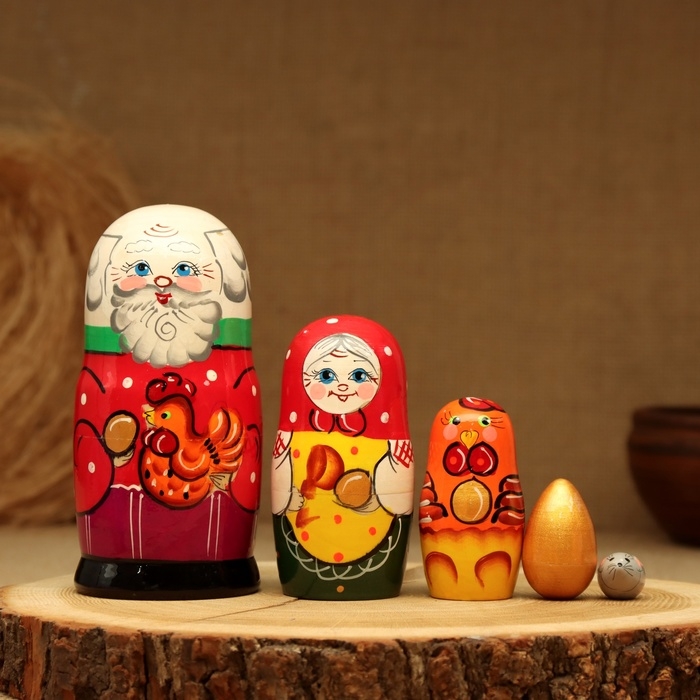 Матрёшка дерево «Курочка Ряба», сюжетная, 5 кукольная, 13.5 - 15 см, МИКС