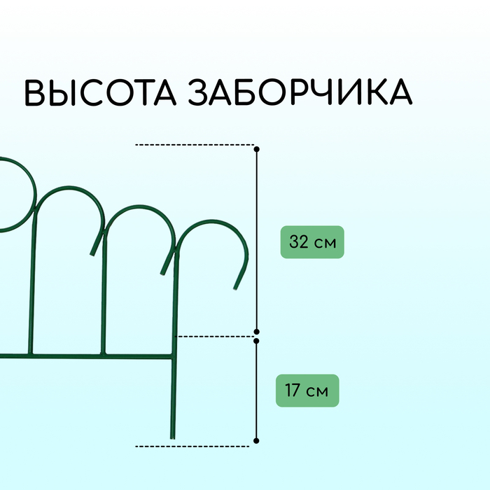 Ограждение декоративное, 49×415 см, 5 секций, металл, зелёное, «Восход»