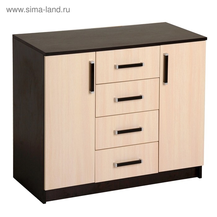 Комод напольный для спальни «Аура», 4 ящика, 2 дверцы, 820×1000×440 мм, цвет венге/дуб молочный