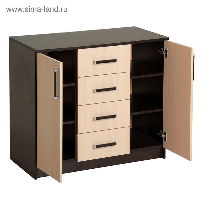 Комод напольный для спальни «Аура», 4 ящика, 2 дверцы, 820×1000×440 мм, цвет венге/дуб молочный